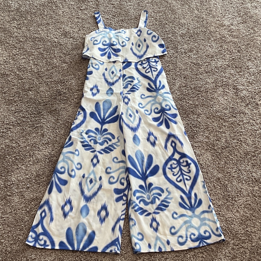 SHEIN One Piece in Blue and Cream Pantsuit, Sz 6